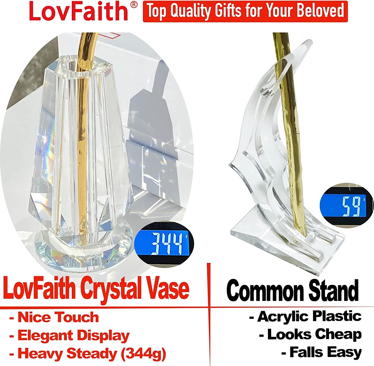 24K Gold Dipped Real Rose with Crystal Stand, Anniversary Valentines Day Romantic Gift for Her Wife Mom