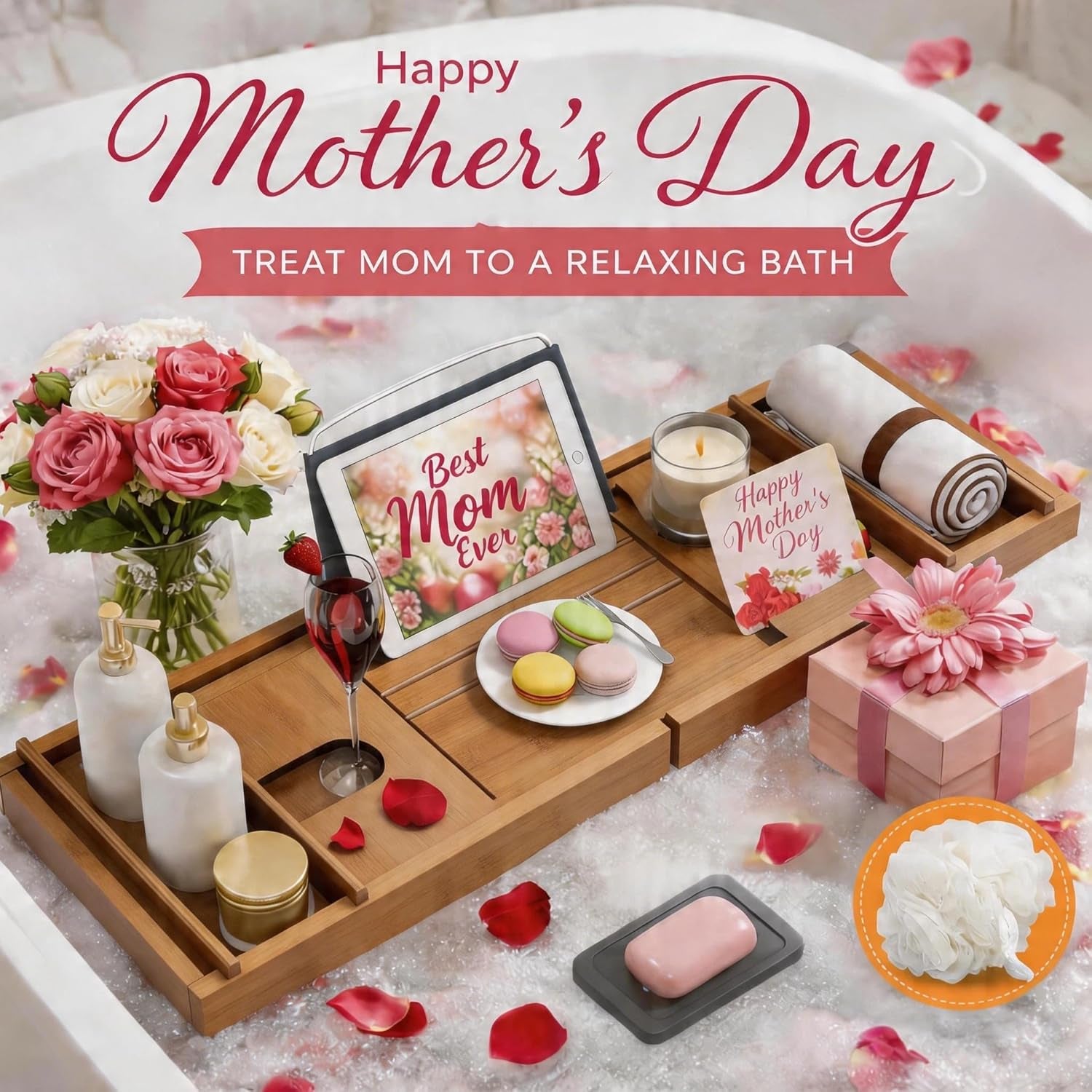 Bathtub Caddy Tray Expandable Bamboo Bath Tub Tray for Luxury Bath with Book Holder Free Soap Dish Brown