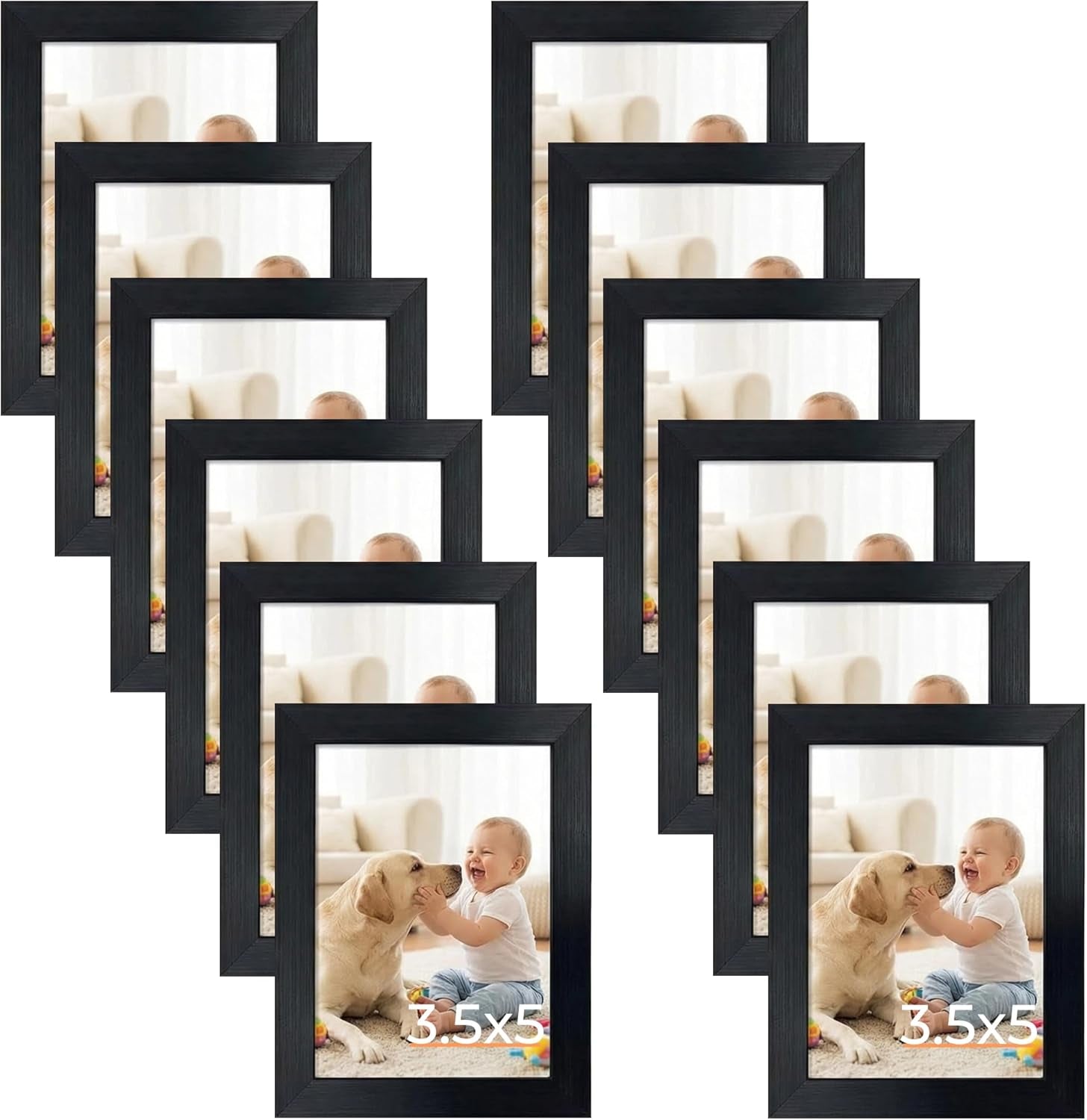 12 Pack 3.5X5 Black Picture Frame Bulk Set for Desktop Display or Wall Mounting