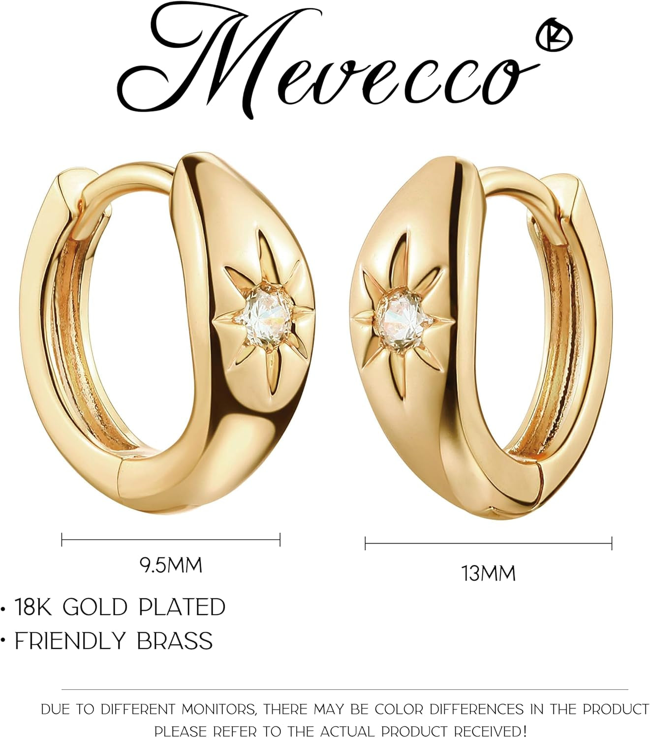 18K Gold Plated Huggie Earrings with Shining Cubic Zriconia Geometry Beads Star Hoop Earrings for Women