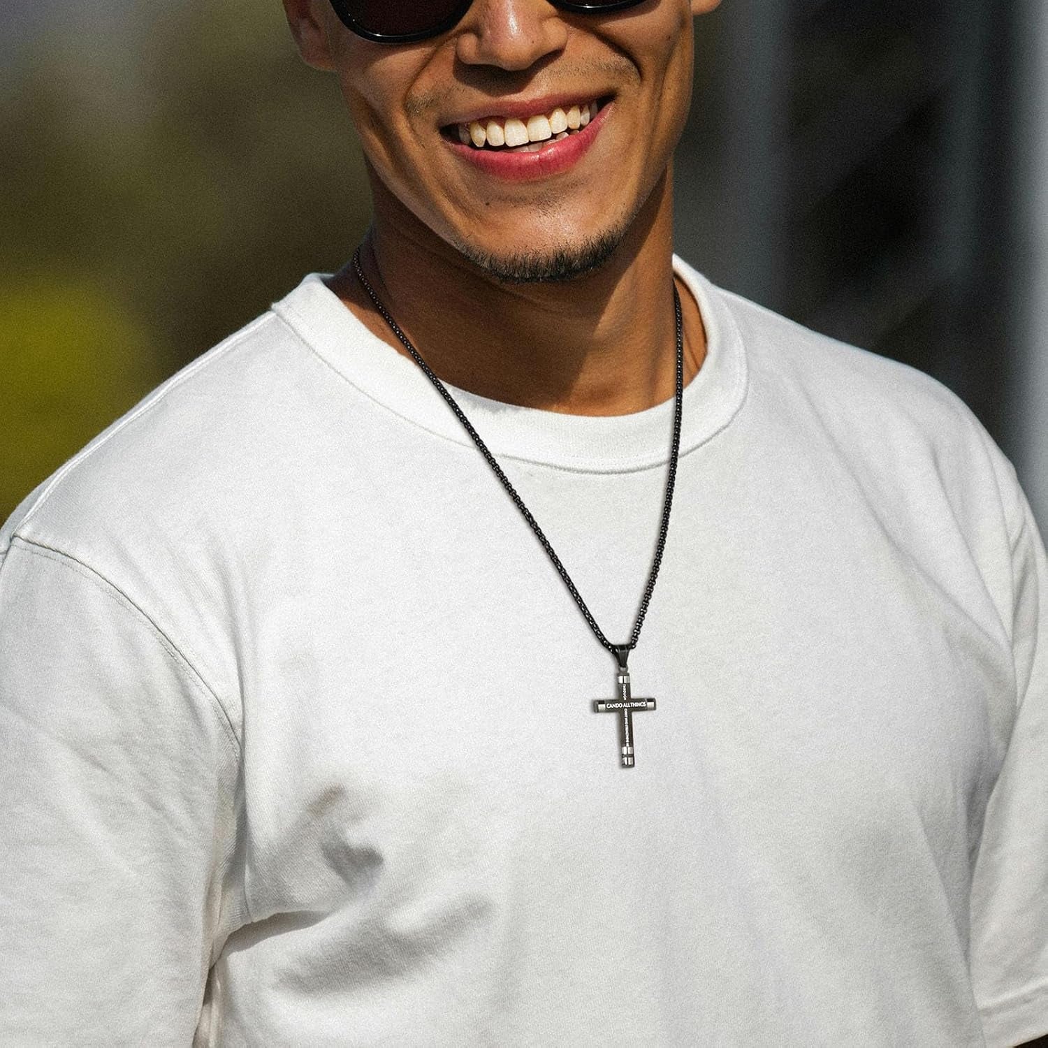 Philippians 4:13 Cross Pendant STRENGTH Bible Verse Stainless Steel Necklace 3 Colors Available