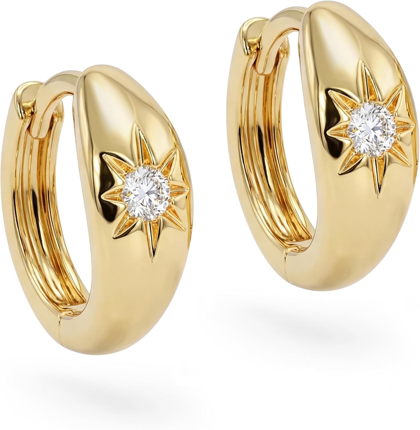 18K Gold Plated Huggie Earrings with Shining Cubic Zriconia Geometry Beads Star Hoop Earrings for Women