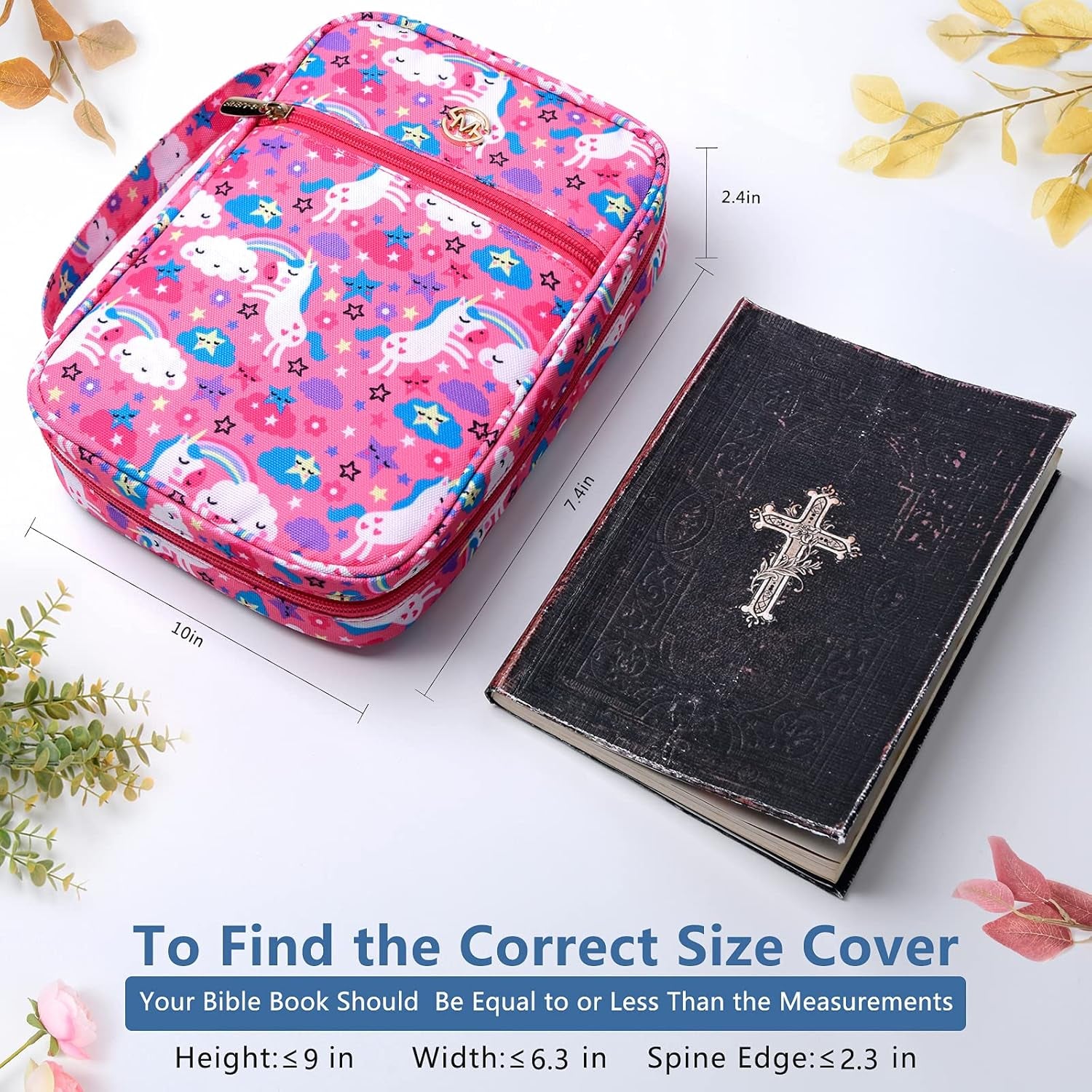 Bible Cover for Women,Bible Cases,Book Cover,Bible Bags Floral Pattern with Handle Fits for Standard Size Bible