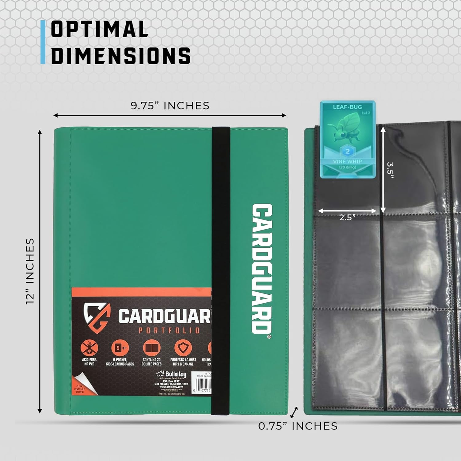 Trading Card Pro-Folio, 9-Pocket Side-Loading Pages, Holds 360 Cards, Dark Green