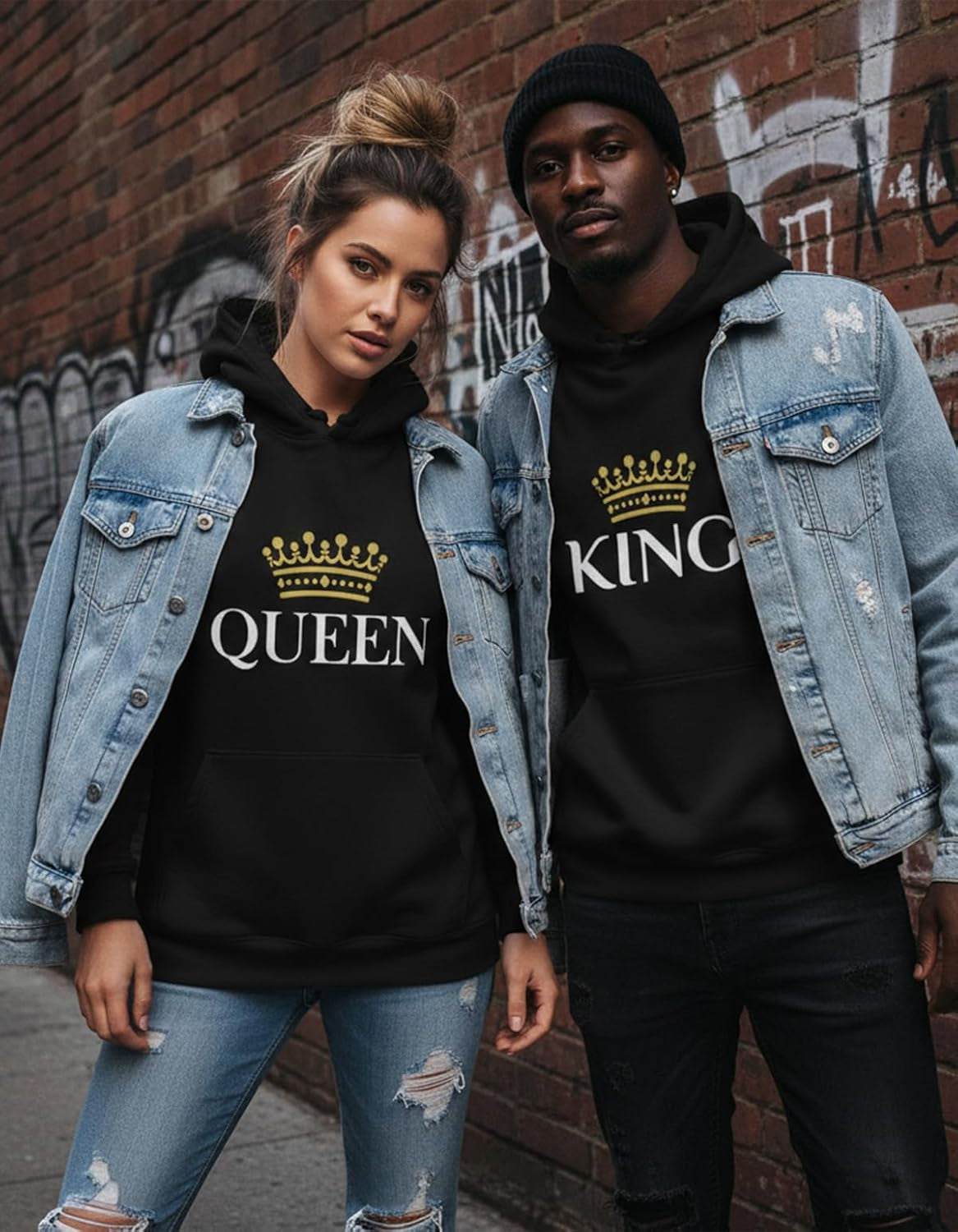 King and Queen Valentines Day Outfit His and Hers Matching Hoodies for Couples