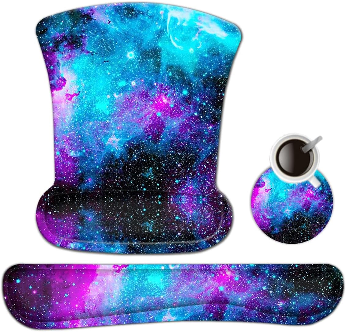 Keyboard Wrist Rest Pad and Mouse Wrist Rest Support Mouse Pad Set,Durable & Comfortable & Lightweight for Easy Typing & Pain Relief-Ergonomic Support (Galaxy)