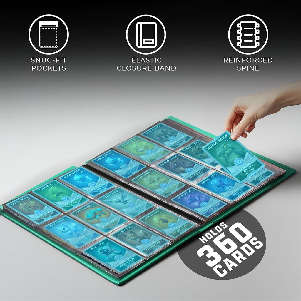 Trading Card Pro-Folio, 9-Pocket Side-Loading Pages, Holds 360 Cards, Dark Green